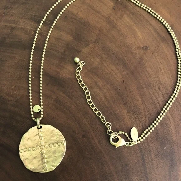 Gold ball chain necklace and 1-3/4” disk w/dotted cross & tiny charm by Chico’s - Picture 6 of 10